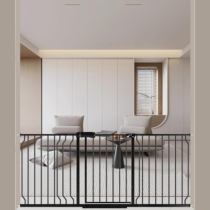 WAOWAO Baby Gate 62.20-71.26" Extra Wide Pressure Mounted Walk Through Swing Auto Close Safety Black Metal Toddler Kids Child Dog Pet Puppy for Stairs,Doorways,Kitchen