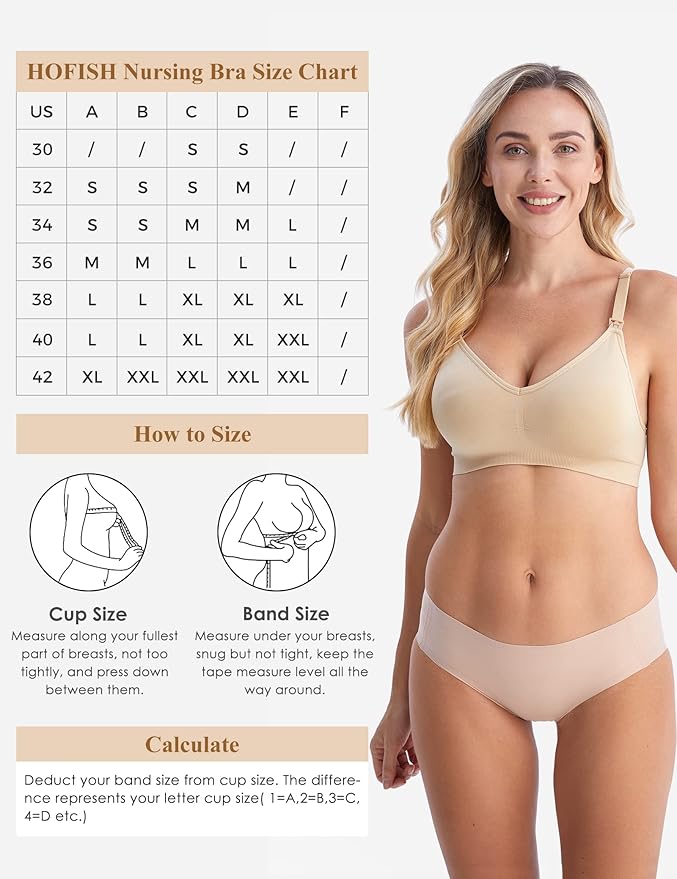 HOFISH Maternity Nursing Bras for Breastfeeding, 3 Pack Pregnancy Deep V Neck Wireless Bra with Extenders & Clips