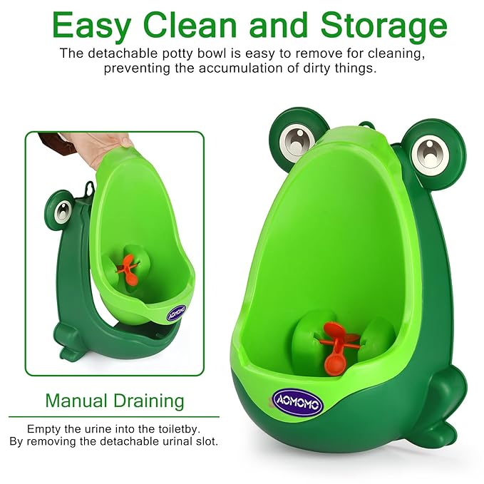 Toddler Urinal for Boys, Frog Potty Training Toilet with Spinning Target, Ages 1-6 (Green)