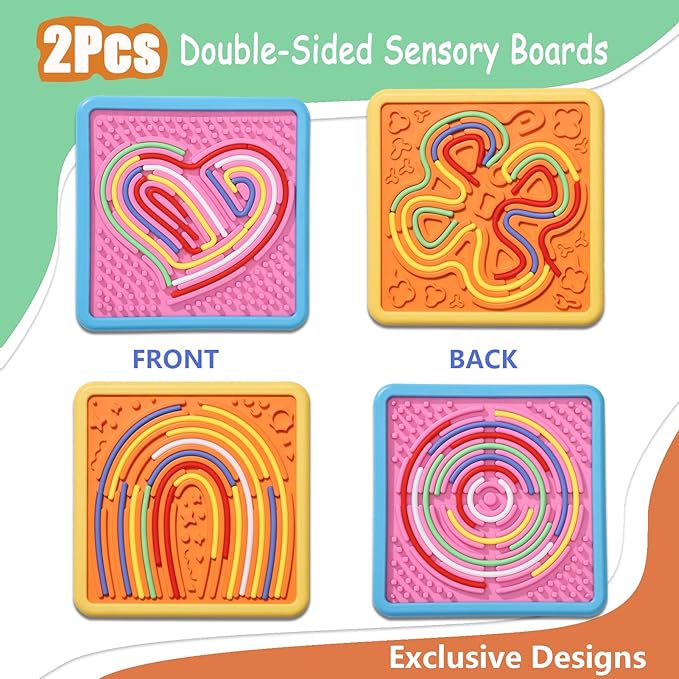 Sensory Activity Board Toys for Kids: 2Pack Double-Sided Sensory Fidget Toys for Stress Anxiety & Calming with Travel Bag | Travel Airplane Essentials Toys for Toddler Boys & Girls Ages 3 4 5 6 7 8