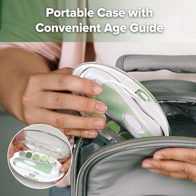 haakaa Baby Nail Trimmer Electric Baby Nail Clippers Kit for Newborn, Toddler or Adults Fingernails and Toenails Care, Baby Nail Care Set & Extra 4 Replacement Pads Combo - Meadow