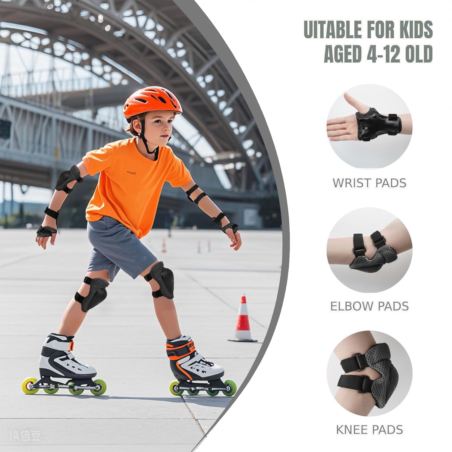 Knee Pads Elbow Pads Wrist Guards Set for Kids,Upgraded Protective Gear for Toddle 4-12 Boys or Girls Children Roller Skating Scooter Skateboarding Bike Roller Blade