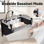 4 in 1 Height Adjustable Baby Playard, Foldable Nursery Center with Music Box Toy Rack, Side Storage, Changing Table, Large Portable Playpen for Newborns and Toddlers（Gray）