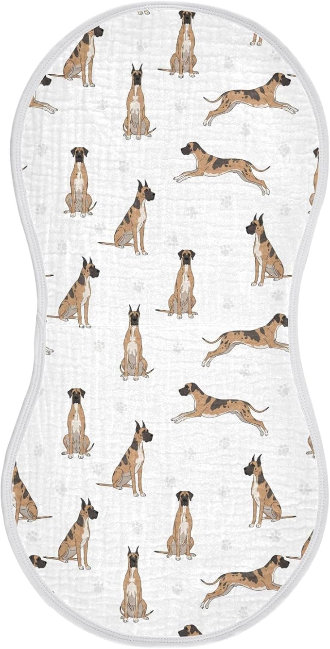 1 Pack Muslin Burp Cloths Great Dane Dog White Cotton Baby Burp Cloths Ultra Soft Burping Cloth Absorbent Spit Up Rags for Newborn Babies 22x11 Inch