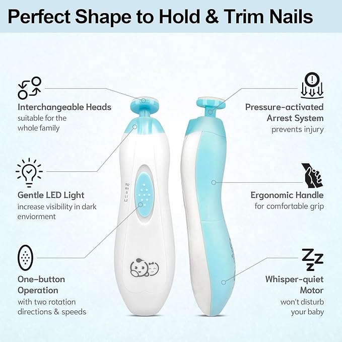 Baby Nail Trimmer 6 in 1, Usage Labeled Case, Royal Angels Baby Electric Nail File, Baby Grooming Kit Manicure Set for Toddler and Adults, Newborn Toddler Toes & Fingernails Nail Care Kit (Babyblue)