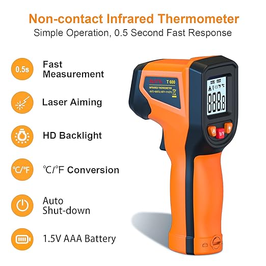 Upgrade 2023 Laser Infrared Thermometer Non-Contact Digital Temperature Gun, -58℉～1112℉(-50℃～600℃) IR Thermometer for Industrial, Kitchen Cooking, Automotive, HVAC (Not for Human Body Temp)