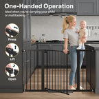 Cumbor 29.7"–51.5" Extra Wide Baby Gate for Stairs, Pressure-Mounted Dog Gates for Doorways & Hallways, Auto-Close Walk-Through, No-Trip Design, Child Proof Safety, Dog/Pet Gate for Indoor Use, Black