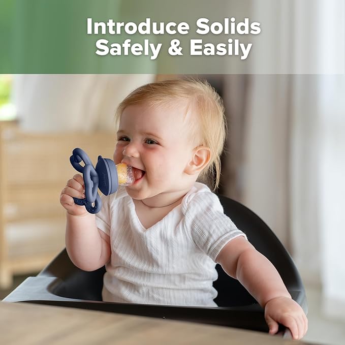 Haakaa Clover Baby Fruit Feeder Teether & Mini Freezer Nibble Tray – BPA-Free Silicone Breastmilk Popsicle Mold for Baby Teething Relief & Self-Feeding, 4M+ (Steel Blue)