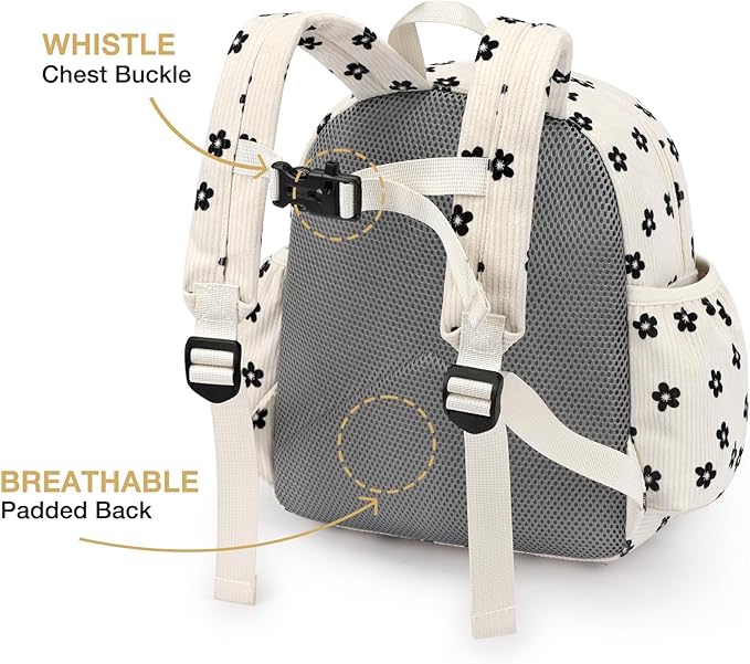 STEAMEDBUN Corduroy Toddler Backpack for Girls 2-4: Kids backpack for Boys Girls - 12 inch Preschool Kindergarten Backpacks - Flower