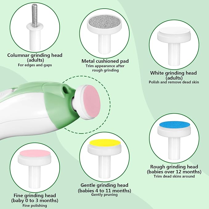 Baby Nail Trimmer Electric, 6 in 1 Rechargeable Baby Nail Clippers Manicure Set Grooming Kit for Toddler Infant or Adults (Green)