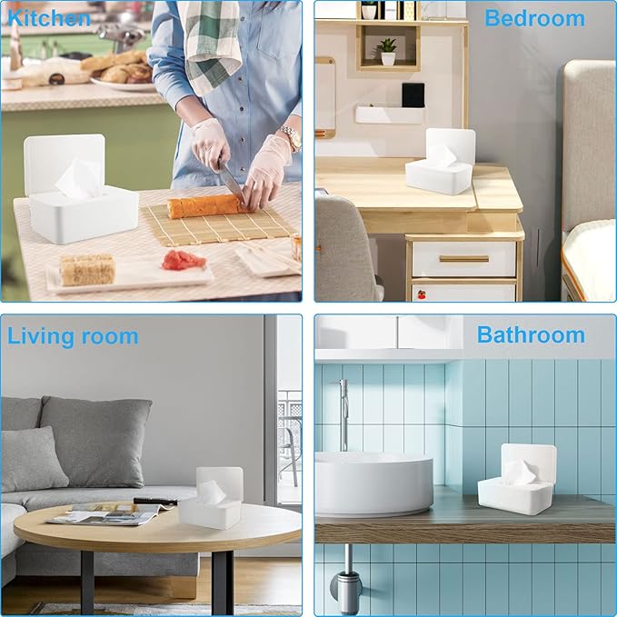 2 Pack LEQXGO Baby Wipes Dispenser, Wipes Dispenser Baby Wipes Case, Baby Wipe Holder for Fresh Wipes, Non-Slip Wipes Case, Wipe Container with Sealing Design Lid (White and White)