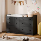 Cozy Castle Baby Dresser with 6 Drawers and Large Table Top, Multi-Functional Chest of Drawer, Drawer Dresser with Three-Sided High Rails for Nursery, Children's Room, Bedroom, Black