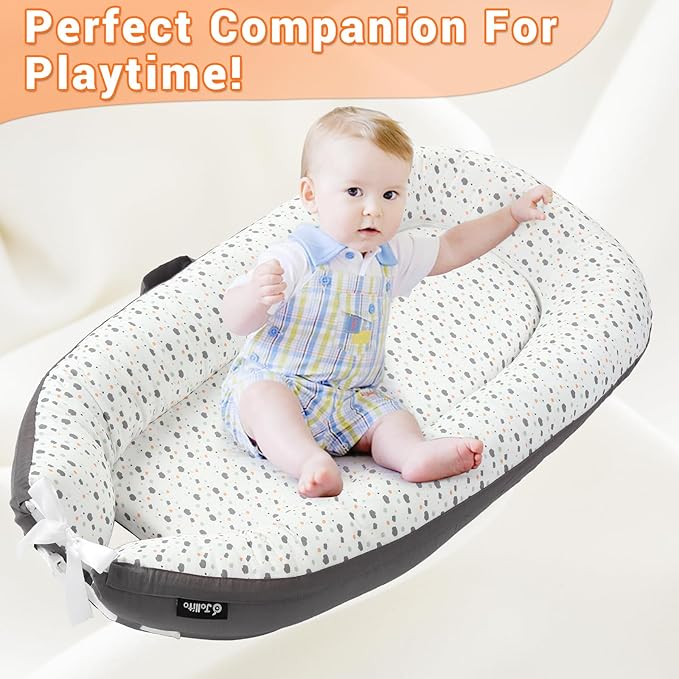 JOLLITO Baby Lounger for Baby Girls & Boys, Infant Lounger Cover, Newborn Essentials for Baby 0-12 Months, Baby Play Mat,100% Cotton Breathable, Portable Travel, Babies Essentials Gifts