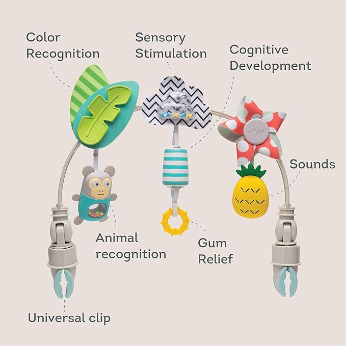 Taf Toys ‘Tropical Orchestra Arch’ | Ideal for Infant & Toddlers, Fits Stroller & Pram, Activity Arch with Fascinating Toys, Stimulates Baby’s Senses and Motor Skills Development, Easier Outdoors