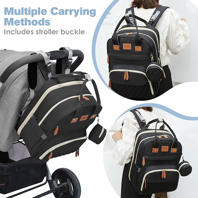 Diaper Bag Backpack, Large Diaper Bag with Changing Station, Baby Bag, New Mom Gifts, Lightweight Waterproof Unisex Diaper Bag with Insulated Pockets and USB Charging Port, Black