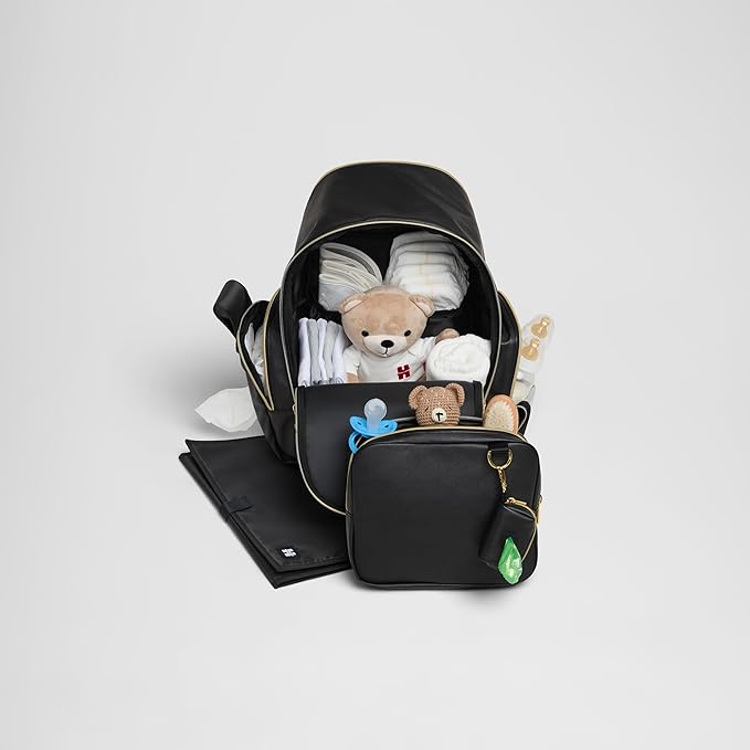 Huggies Signature Hug Pack Diaper Backpack, Black Leather, O/S