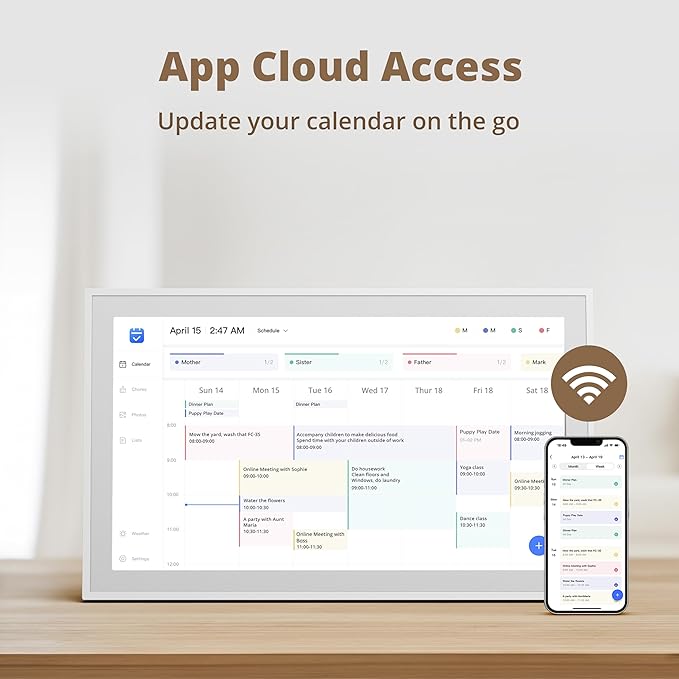 Dragon Touch 15.6" Digital Calendar Chore Chart – 1080P Full HD Interactive Touchscreen, Smart Family Planner, Hearth Display Digital Calendar Wall & Desk Mountable for Seamless Scheduling