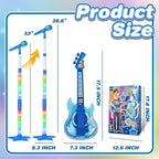 Kids Guitar and Microphone Set, Toy Guitar with Adjustable Volume and Strap, Microphone with Stand and Color Light, Toddler Musical Instrument for 3-5 5-9, Kids Karaoke Machine for Boy Girls(Blue)