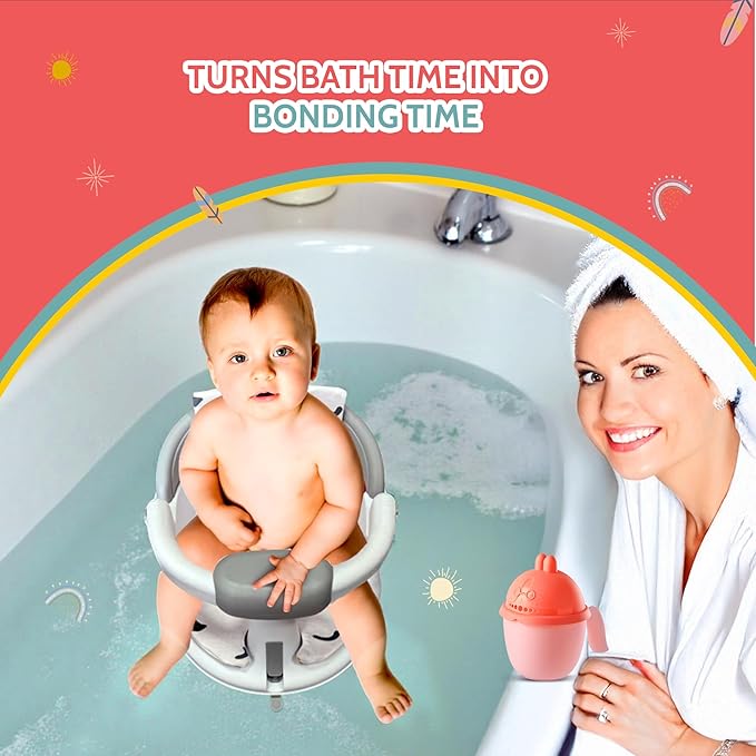 Non-Slip Baby Bath Seats 6-12 Months, Toddler Bathtub Chair with Washable Cusion, Cap Brush & Shower Mug, Infant Chair Comfortable Baby Bath Support for Safe Bathing & Sit Up Bathtub Support