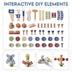 ROBUD Wooden Toy Workbench, Large Kid's Wooden Play Tool, Pretend Play Creative Building Set, Construction Workshop Tool Bench Toys, Gift for Girls & Boys, 3+