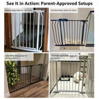 Extra Wide Baby Gate 85.8-104.5 Inch, Pressure Mounted No Drilling, for Stairs & Doorways, Metal White Indoor Safety Gate for Kids and Dogs