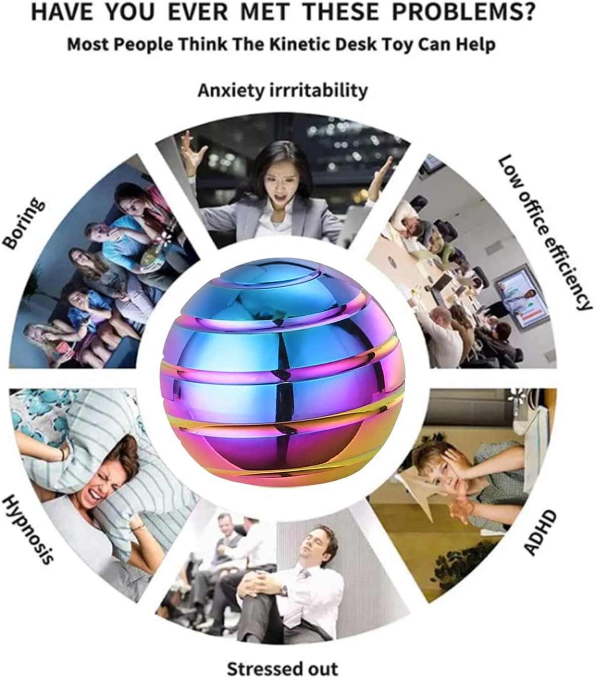 Kinetic Desk Toys, Fidget Toys Kids Adults, Adults Office Desk Toys, Metal Kinetic Fidget Spinners for Kids Party Favors, Stocking Stuffers for Kids (1.54", Rainbow)