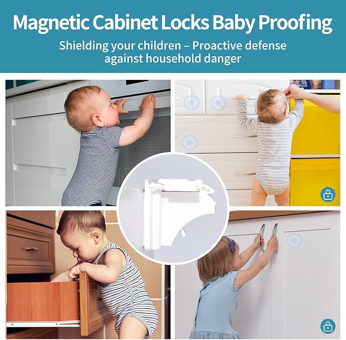15 Pack Magnetic Cabinet Locks Baby Proofing - Safeasy Child Safety Latches for Cabinets, Drawers & Cupboards - Quick-Adhesive Installation (15 Locks + 2 Keys)