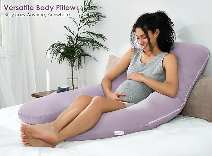 QUEEN ROSE Cooling Pregnancy Pillows, U Shaped Full Body Maternity Pillow for Pregnant Support, Rayon Derived from Bamboo, Buttery Soft, Super Breathable for Hot Sleeper, Purple