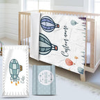 Personalized Baby Crib Bedding Set, Custom Name Hot Air Balloon Theme Nursery Bedding Set 3 Pcs, Baby Blanket Fitted Crib Sheet Changing Pad Cover, Personalized Nursery Decor Gift for Newborns Boys