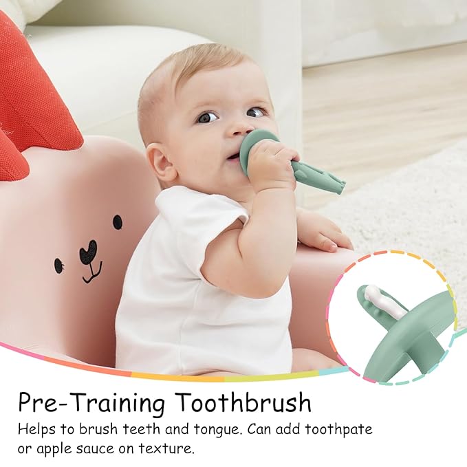 Teething Toys 3 Months Up with Clip Strap, Mombella Elephant Teethers for Babies3 Months+, Soft Silicone Infant Chew Toy, Baby Teething Relief, Ideal Newborn Gifts, Green