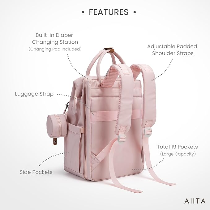 Diaper Bag Backpack, Multifunction Diaper Bag with Changing Pad, Baby Diaper Bags for Boys Girls, Stylish Large Capacity Travel Backpack for Moms Dads, Baby Shower Gifts,Unisex – Pink