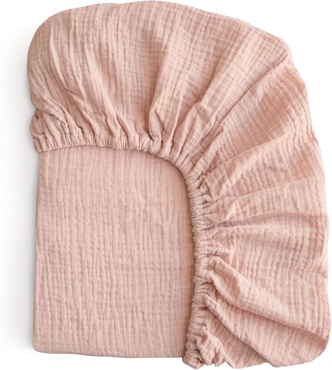 mushie Extra Soft Muslin Fitted MINI Crib Sheet | 24"x 38" (Blush)