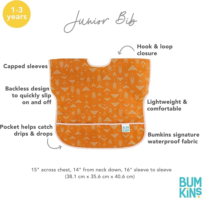 Bumkins Bibs - Toddler Bibs, Waterproof, Large for 1-3 Years, Short Sleeve