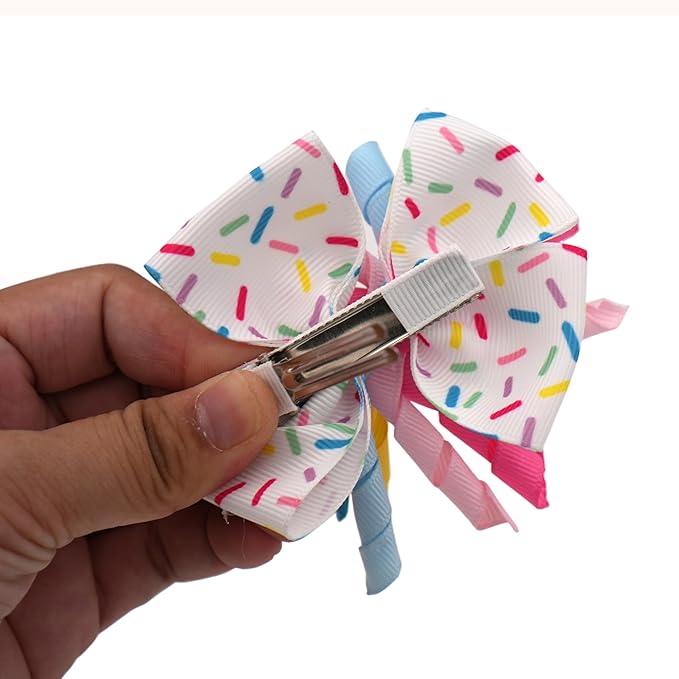 Birthday Hair Bow for Baby Girls 1 2 3 4 5 6 Years Sprinkle Decorations Party Hair Accessories for Four 4th Birthday Confetti Ice Cream