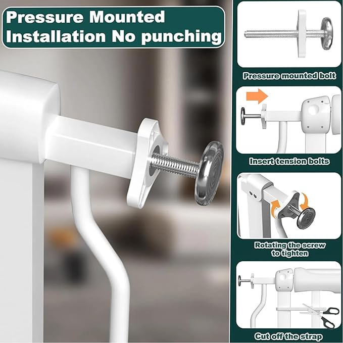 TSAYAWA Extra Wide Baby Safety Gate 29.6-33.8Inch Auto Close Child Gates, Pressure Mounted Gate for Stairs & Doorways, Indoor/Outdoor Heavy-Duty Pet Gate for Toddlers, Dogs, White