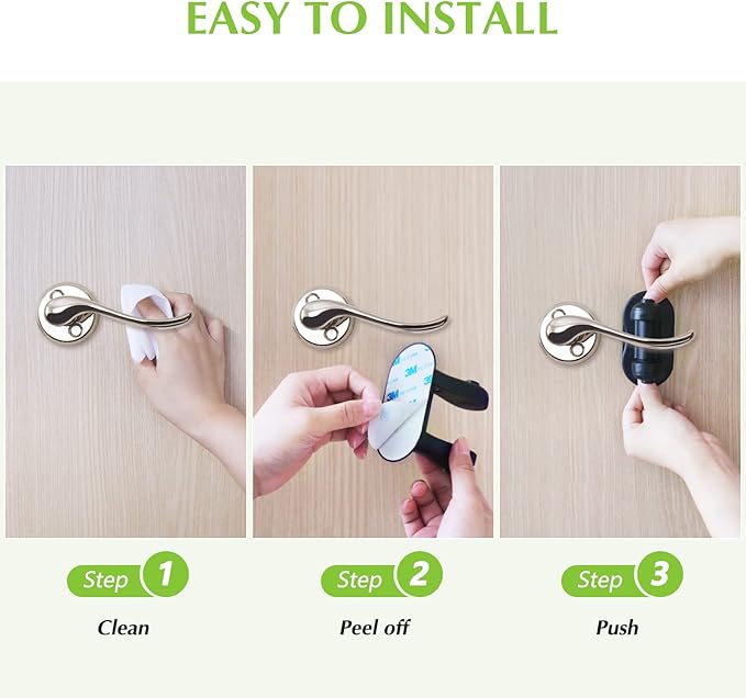 Child Proof Door Lever Lock, 4 Pack Door Locks for Kids Safety, Door Knob Child Proof, Baby Proofing, 3M Adhesive, Door Handle Child Proof, Baby Safety Locks for Toddlers (Black)