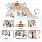 YUFU 9 in 1 Toddler Slide Set, Kids Slide for Toddlers Age 1-3, Toddler Playset with Basketball Hoop and Ball, Outdoor Indoor Playground for Toddlers 1-3 (Beige+Coffee)