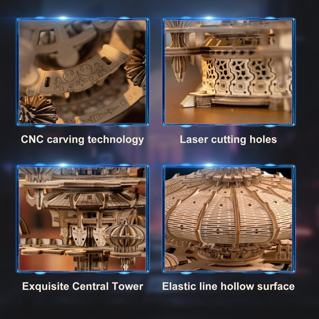 3D Wooden Puzzles for Adults, SkyCity Music Box Model Kit, 600+ Pcs Cityscape Design, Challenging Mechanical DIY Craft, STEM Toy and Unique Gift for All Occasions