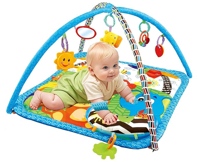 Baby Gyms Play Mats Toddler Fold Acctivity Gyms Play Mat Colorful Baby Pad with Animal Toys, Giraffe