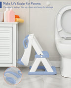 Forbena Boys Potty Training Seat with Step Stool Ladder, Toilet Potty Seat for Baby Boy Toddlers, Kids Chair Stairs with Handles and Soft Cushion (White and Blue)