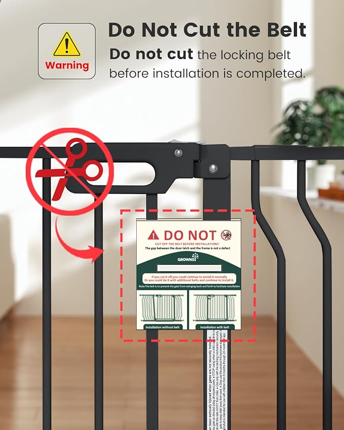 Mom's Choice-GROWNSY Baby Gate for Stairs, 30.5"-48.4" Pressure Mounted Baby Gate for Top of Stair&Doorway with Y-Spindle Rods, Anti-Trip Pedal, Wide Stairs Dog Gate Easy Install w/Red Reminder,Black