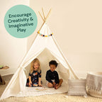 PlayVibe Kids Teepee Canopy - Baby & Toddler Play Shelter with LED Star Lights, Cozy Reading Nook, Party Canvas for Indoor Outdoor Fun - Tent for Kids - Play Tent
