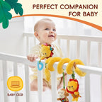Jollybaby Crib Stroller Car Seat Toys for Baby 0-3-6-9-12 Months, Tummy Time Hanging Sensory Toys for Newborn with Music Box and Teether, Spiral Carseat Toy for Infant Boys Girls Gifts (Little Lion)
