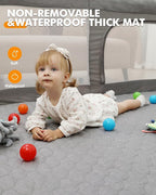 Foldable Baby Playpen with Non-Removable Thick Mat, Extra Large Collapsible Play Yard for Babies & Toddlers, Portable Travel Playpen with Gate, Safe Activity Center (51"×51" Grey)