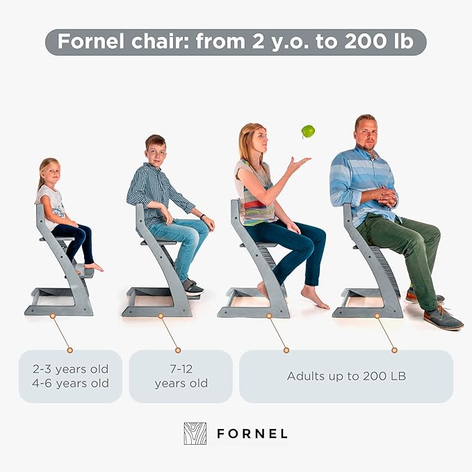 FORNEL Grey Wooden High Chair for Toddlers | The Grow-with-Me Adjustable Chair for Modern Farmhouse & Scandinavian Kitchens | A Smart Stokke Alternative