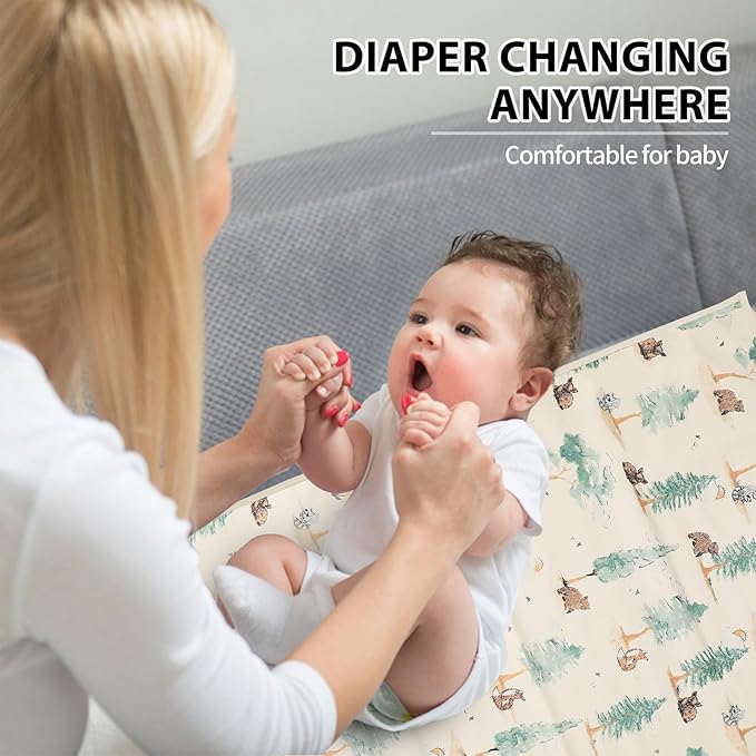 Vegan Leather Baby Changing Mat - Wipeable Portable Changing Pad, Foldable Travel Changing Mat for Baby, Newborns Toddlers Shower Gifts (Forest,20"*28")