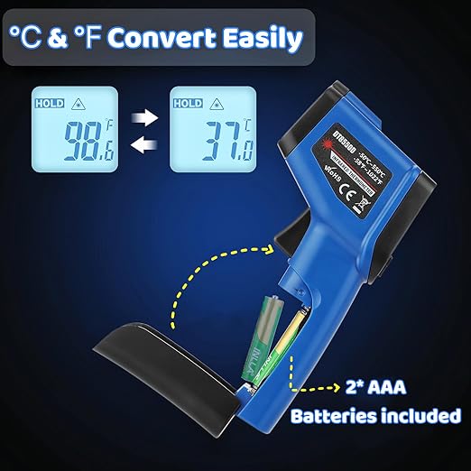 Infrared Thermometer Gun for Cooking, -58℉~1022℉, Digital Laser Temperature Gun for Deep Frying, Pizza, Blackstone, Reptiles, IR Thermometer with Carrying Storage Case, Larger Font, LCD Backlit, Blue