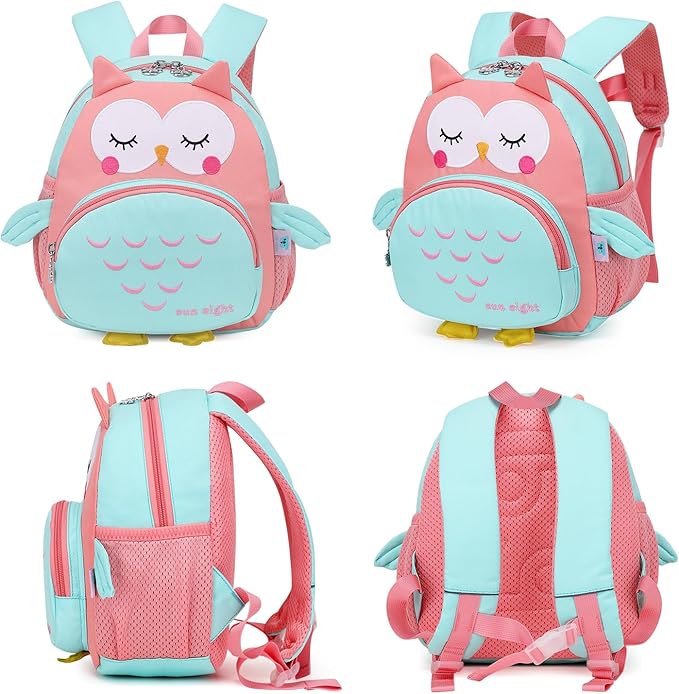 SUN EIGHT Preschool Backpack Toddler for Girls Animal Waterproof Kids Backpack 3D Cartoon School Bag for Baby Girl Boy 1-5 Years（Cute Owl）