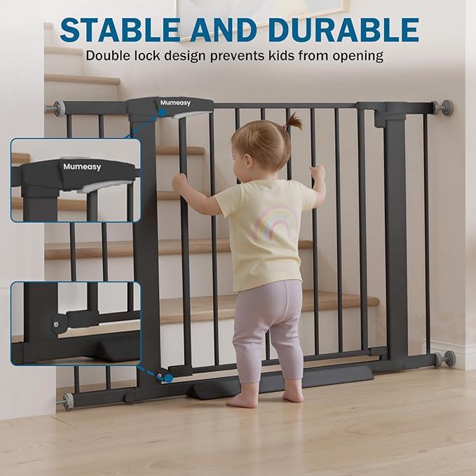 Baby Gate for Stairs, 29.7-40.6" Pressure Mounted Dog Gate, Auto Close Safety Gate for Children & Pets, Easy Install Pet Gate with Walk Thru Door for Doorways & Hallways, No Drilling, Dual-Lock Design