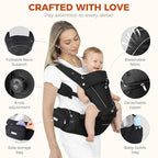 FRUITEAM Baby Carrier, Upgraded Adjustable Knob, 6-in-1 Baby Carrier Newborn to Toddler, Safety-Certified Baby Hip Seat Carrier, Perfect for Travelling Shopping Breastfeeding